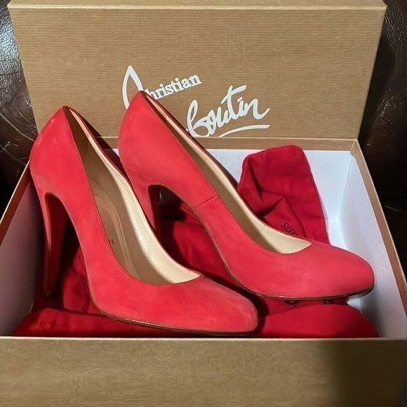 Christian Louboutin Simple pump no platform, 38.5 tender Coral Veau Velour suede - Picture 6 of 10